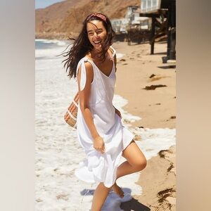 Seafolly Australia Linen Tie Up Shoulder White Maxi Beach Dress Size Small